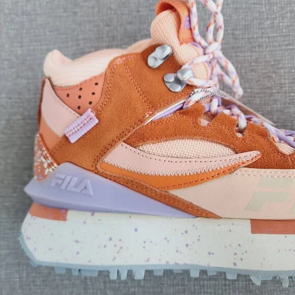 Fila Renno Multi Trekking Hi 7 Womens Shoes Orange Purple Suede Chunky Sneakers - Picture 11 of 12